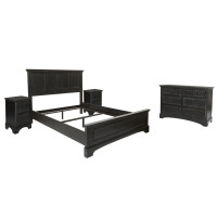OSP Home Furnishings BP-4200-214B Farmhouse Basics Queen Bedroom Set with 2 Nightstands, and 1 Dresser in Rustic Black Finish